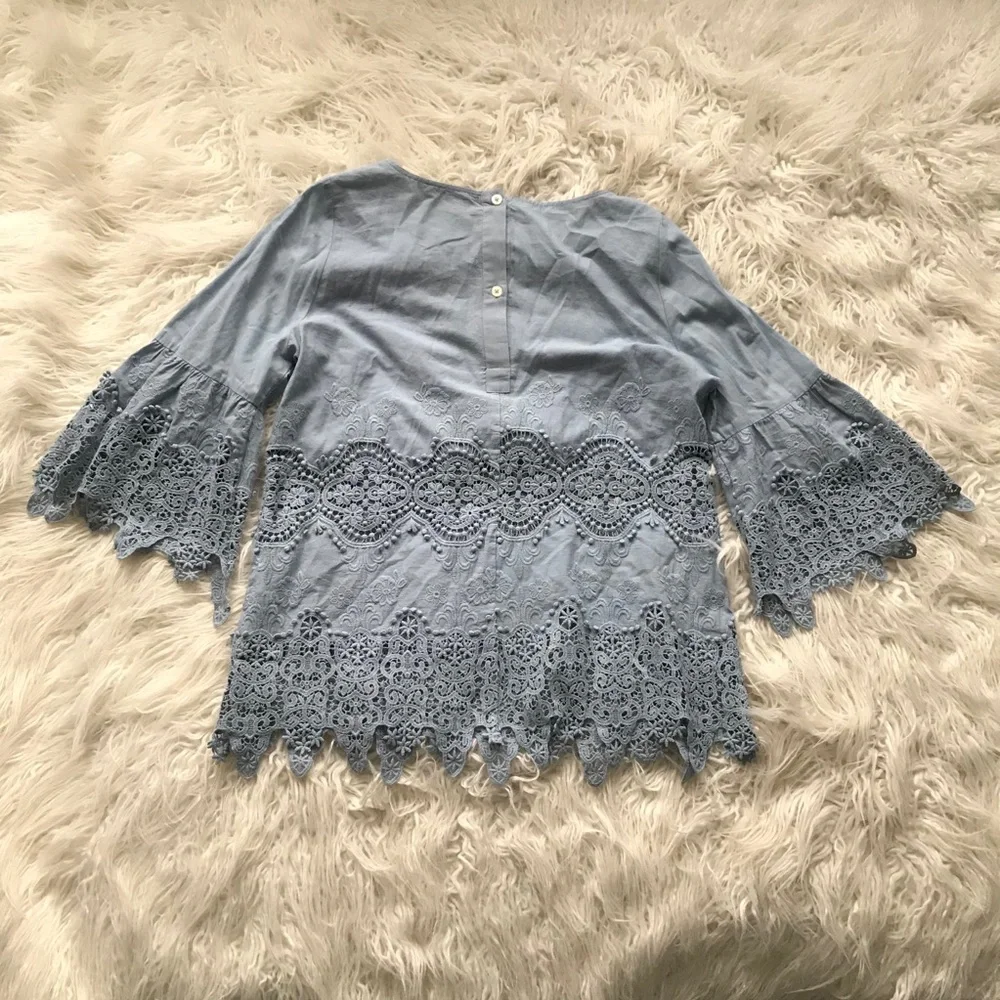 Anthropologie 11•1 Tylho Tunic Blue Lace Crochet‎